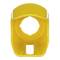 Żółta, okrągła część z tworzywa sztucznego z otworem pośrodku, prawdopodobnie uchwyt lub osłona dla urządzenia technicznego.
