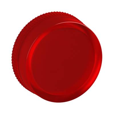 Czerwona plastikowa pokrywka widziana od góry, błyszcząca i strukturalna na brzegach, na czarnym tle.
