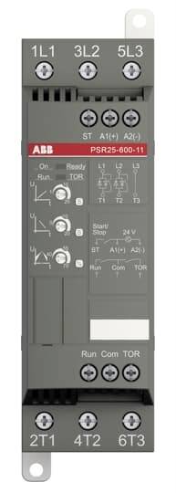 Elektroniczny moduł sterujący z wieloma złączami śrubowymi i czerwoną etykietą. Widoczne opisy złączy wejściowych i wyjściowych.