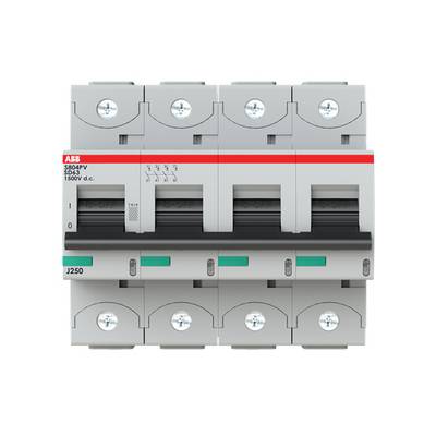 Cztero-biegunowy wyłącznik mocy ABB S804PV-SD31, odpowiedni dla prądu stałego do 1500 V DC, z zielonym wskaźnikiem zakresu prądu znamionowego.