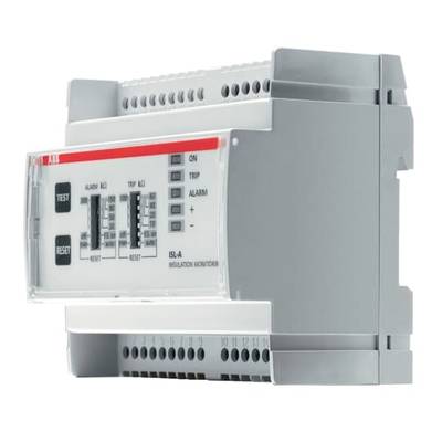Urządzenie do monitorowania izolacji z wieloma przełącznikami i wskaźnikami na przedniej powierzchni, zamontowane na elektrycznej tablicy rozdzielczej.