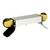 Srebrne urządzenie metalowe z dwoma żółtymi, kulistymi zakończeniami i czarnymi paskami gumowymi poniżej. Wygląda funkcjonalnie i solidnie.