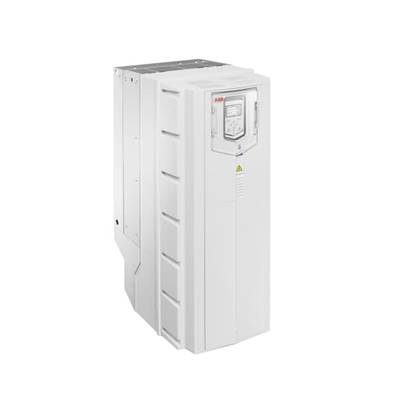 Biały, prostokątny elektryczny przetwornik częstotliwości z cyfrowym wyświetlaczem na górze.