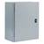 Szary metalowy szafka z drzwiami i zamkiem, odpowiednia do zastosowań elektrycznych lub przemysłowych.