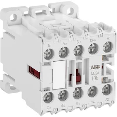 Przekaźnik ABB MC2A 10E, elektromechaniczne urządzenie do sterowania prądami elektrycznymi, wyposażone w kilka zacisków przyłączeniowych.