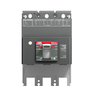 Szary wyłącznik ochronny ABB-SACE Tmax XT z czerwoną i zieloną dźwignią sterowania, przeznaczony do instalacji elektrycznych.