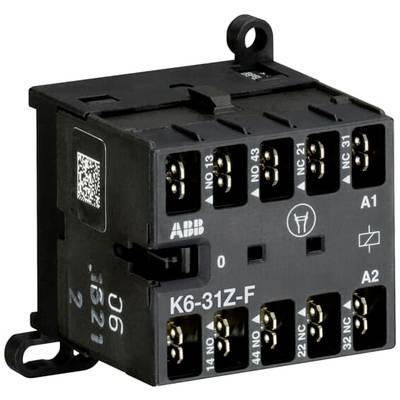 'Przekaźnik K6-31Z-F firmy ABB, 3-biegunowy, z zaciskami śrubowymi do przemysłowych zastosowań sterujących. Czarny, z kodem QR na boku.'