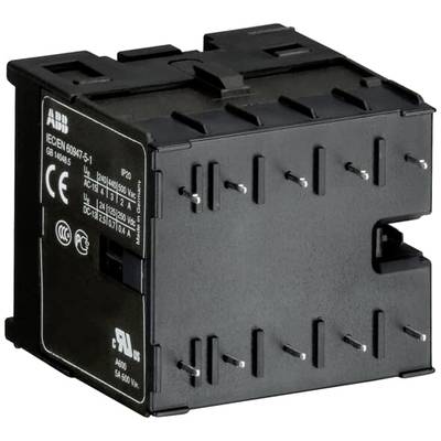 Prostokątny, czarny elektryczny przełącznik z wieloma złączami i technicznym oznakowaniem na przedniej stronie.
