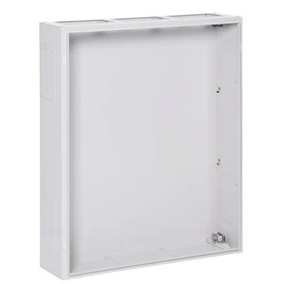 Biała metalowa skrzynka o prostokątnym kształcie, przeznaczona do przechowywania elementów technicznych. Górna i dolna część wyposażona w otwory do przeprowadzenia kabli.