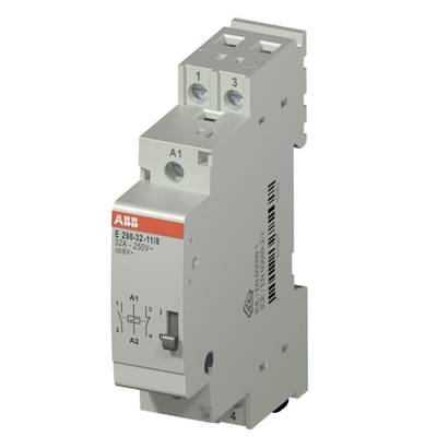 Szary wyłącznik nadprądowy z czerwonymi oznaczeniami i opisami dla obwodów elektrycznych. Odpowiedni dla 32A i 250V.