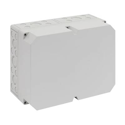 Szary, prostokątny kanał kablowy z tworzywa sztucznego z możliwością zdjęcia przedniej osłony, przeznaczony do instalacji elektrycznych.