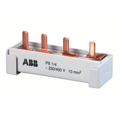 Złącze szyny fazowej marki ABB z bolcami miedzianymi, specyfikowane dla 230/400 V i 10 mm².