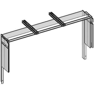Diagram przedstawia szkicową strukturę elementu składającego się z poziomych i pionowych elementów, prawdopodobnie wykonanych z metalu.