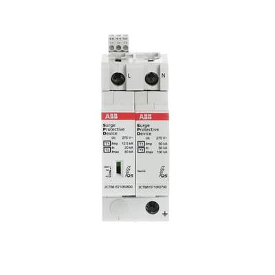 Urządzenie ochrony przeciwprzepięciowej firmy ABB, numer modelu 2CTB815751R0200, wyposażone w dwa moduły ochronne oznaczone jako L i N, do 275 V.