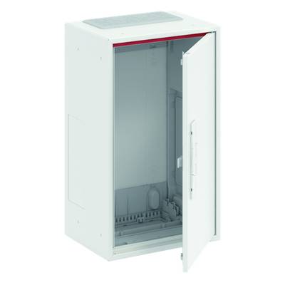 Otwarty biały szafka metalowa z zawiasami po prawej stronie, ukazuje pusty przestrzeń wewnątrz, gotową do ewentualnej instalacji.