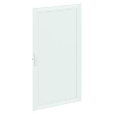 Białe, prostokątne metalowe panel z uchwytem z boku, prawdopodobnie drzwiczki lub pokrywa dla skrzynki rozdzielczej.