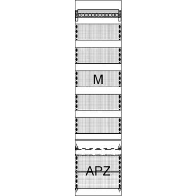 Schematyczny schemat struktury budowlanej z wieloma poziomymi sekcjami, oznaczonymi jako 'M' i 'APZ'.