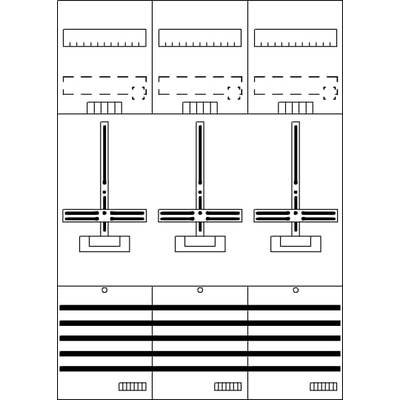 Diagram strukturalny z trzema osiami pionowymi, ponumerowanymi od 1 do 3. Na górze prostokątne pola, na dole wzory liniowe.