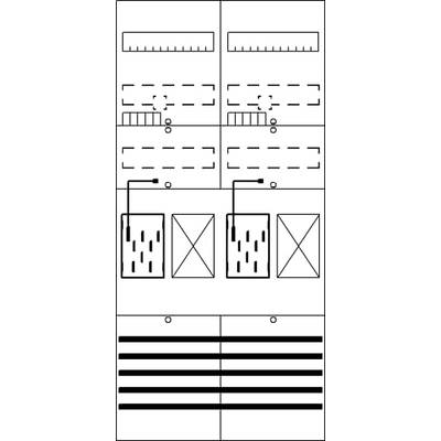 Diagram przedstawia obwody elektryczne z bezpiecznikami, przełącznikami i dwoma prostokątnymi modułami. Narysowane są linie połączeń.