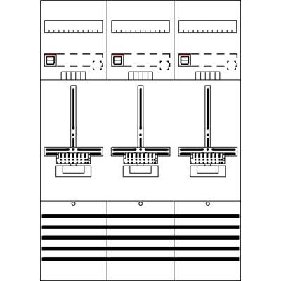 Trzy identyczne elektryczne przełączniki ze szczegółowym oznakowaniem. Każdy przełącznik przedstawia pozycje przełączania oraz podłączenia.