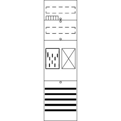 Diagram z pięcioma sekcjami; od góry do dołu: linia tekstu z pudełkami, linie z kołem, dwa prostokąty, koło z linią, grube linie poziome.