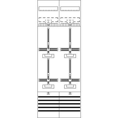 Złożony diagram przedstawia elementy pionowe i poziome w symetrycznym układzie. Główne linie przecinają się w centrum, uzupełnione szczegółami u góry i u dołu.
