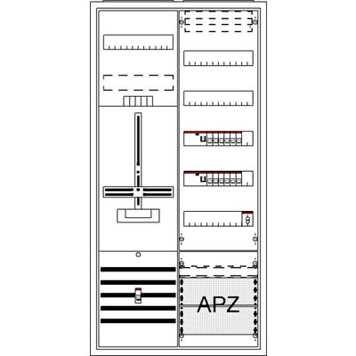 Plan APZ-Systemowy przedstawia schematyczne przedstawienie elementów sterujących oraz tras przewodów w technicznej skrzynce rozdzielczej.
