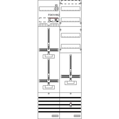 Diagram z wieloma symbolami przedstawiającymi przełączniki i suwaki. Zawiera szczegóły techniczne i oznaczenia takie jak 'FSK1', 'H1', 'K2'.