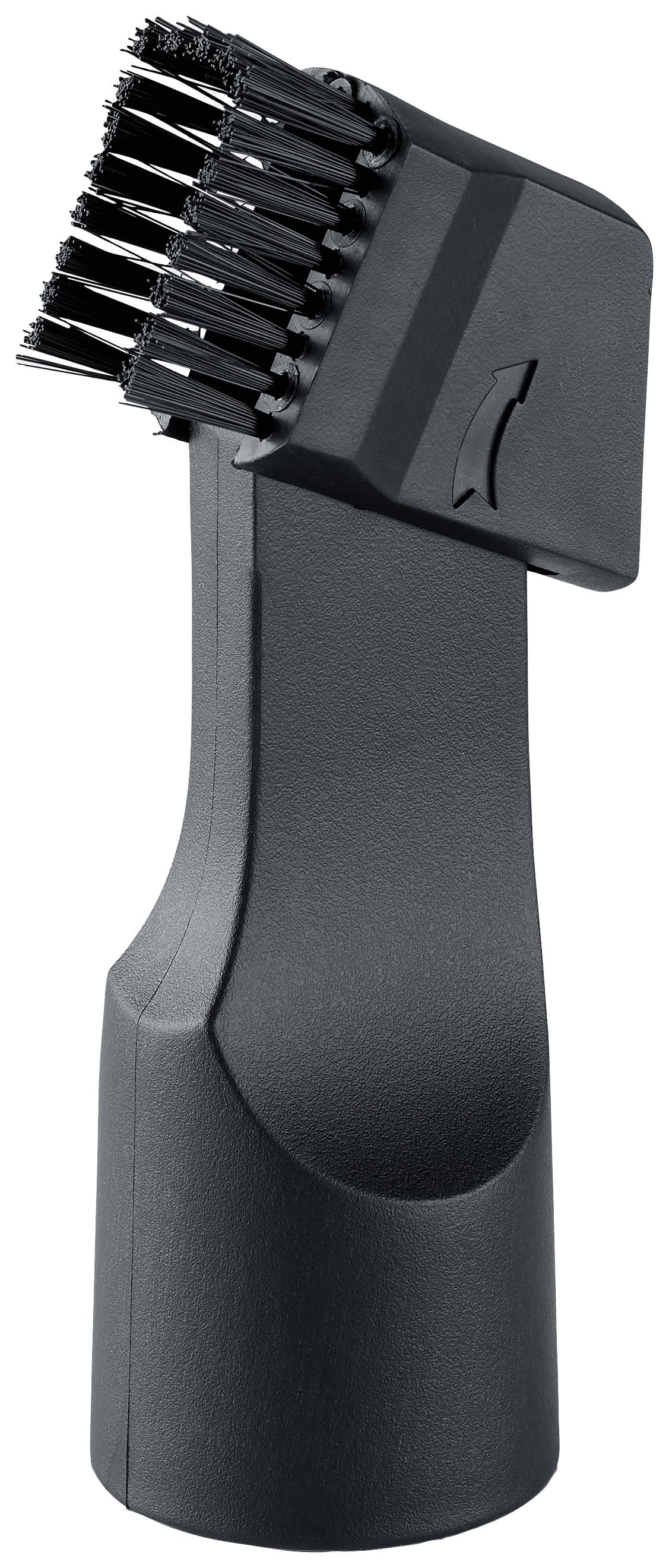 Czarna szczotka czyszcząca do urządzeń elektronicznych z włosiem i szeroką, płaską rączką. Odpowiednia do trudno dostępnych miejsc.