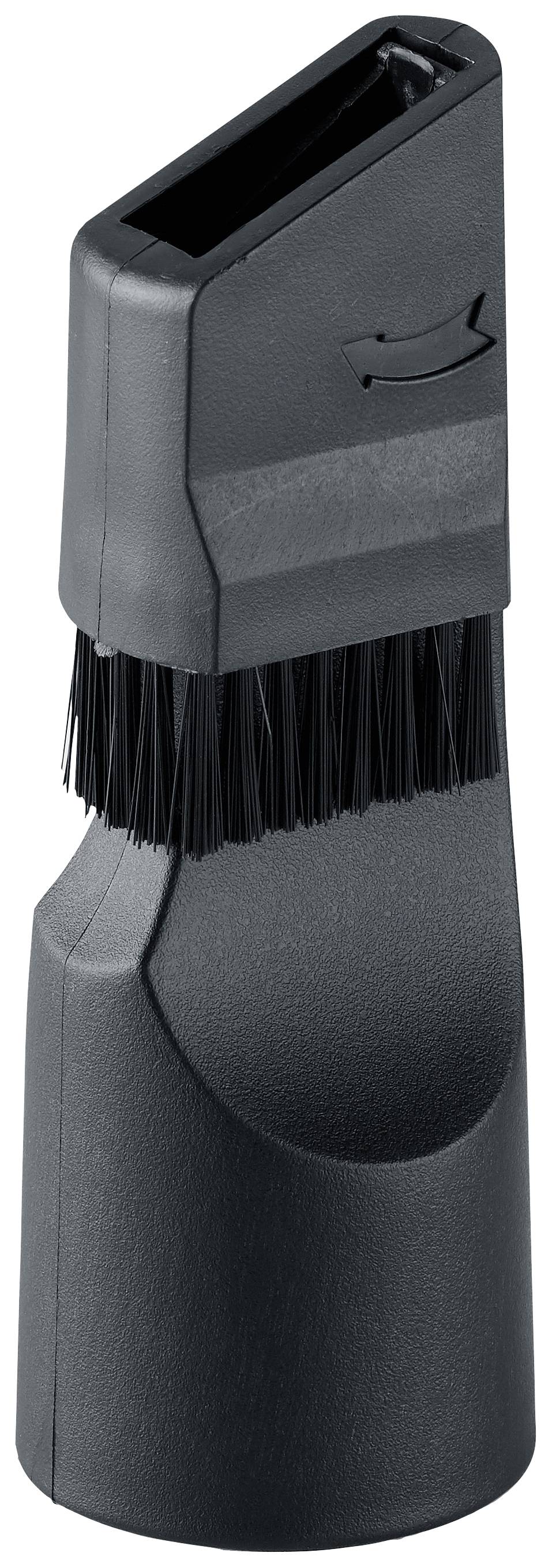 Końcówka ssąca do odkurzacza z rzędem szczotek, odpowiednia do zadań czyszczących w trudno dostępnych miejscach.