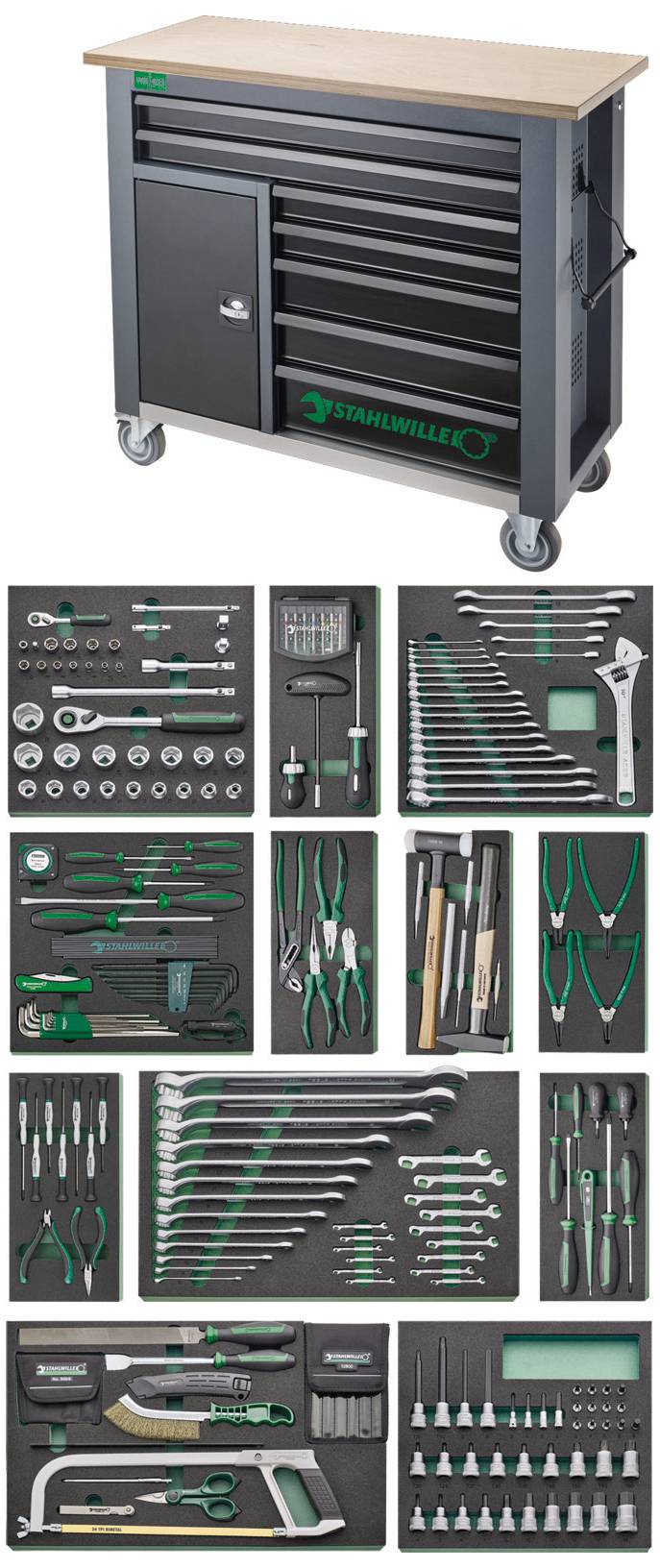 Мобільний верстак з 267 компонентами. Серія преміум-інструментів з 7 висувними ящиками Stahlwille 98830195, (Ш x В x Г) 1150 x 104