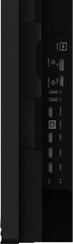 Złącza w urządzeniu elektronicznym, w tym złącza HDMI, USB oraz audio.