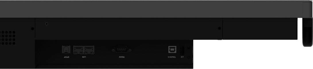 Widok z tyłu urządzenia elektronicznego z wieloma złączami: HDMI, USB i port LAN.