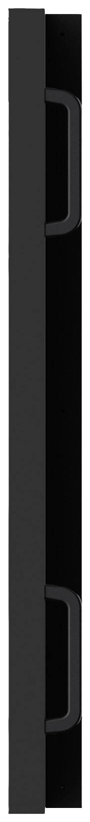Czarny, wąski, pionowy panel z uchwytami po prawej stronie, prawdopodobnie będący częścią mebla lub urządzenia.
