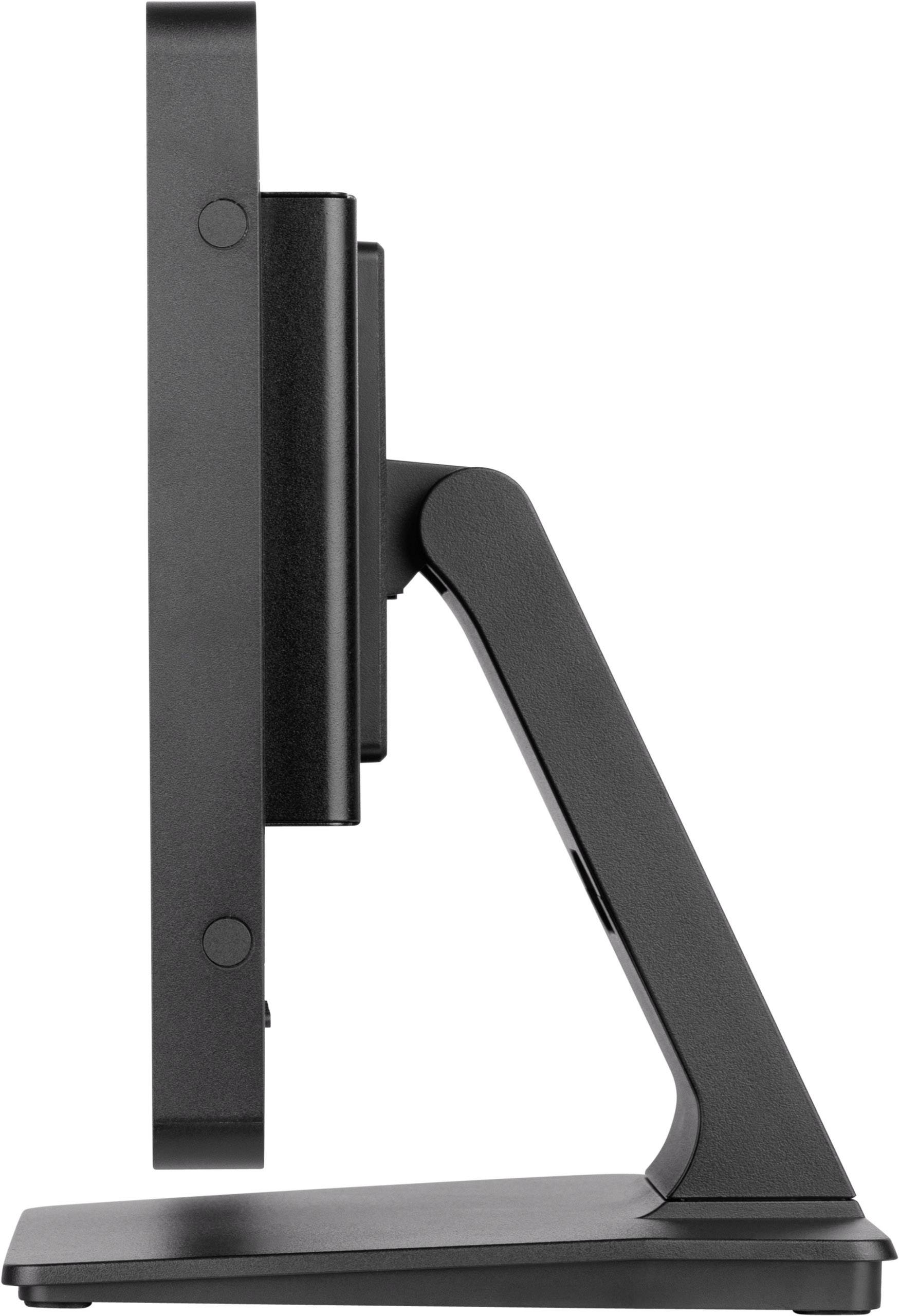 Widok z boku czarnego ekranu komputerowego na obrotowej podstawie.