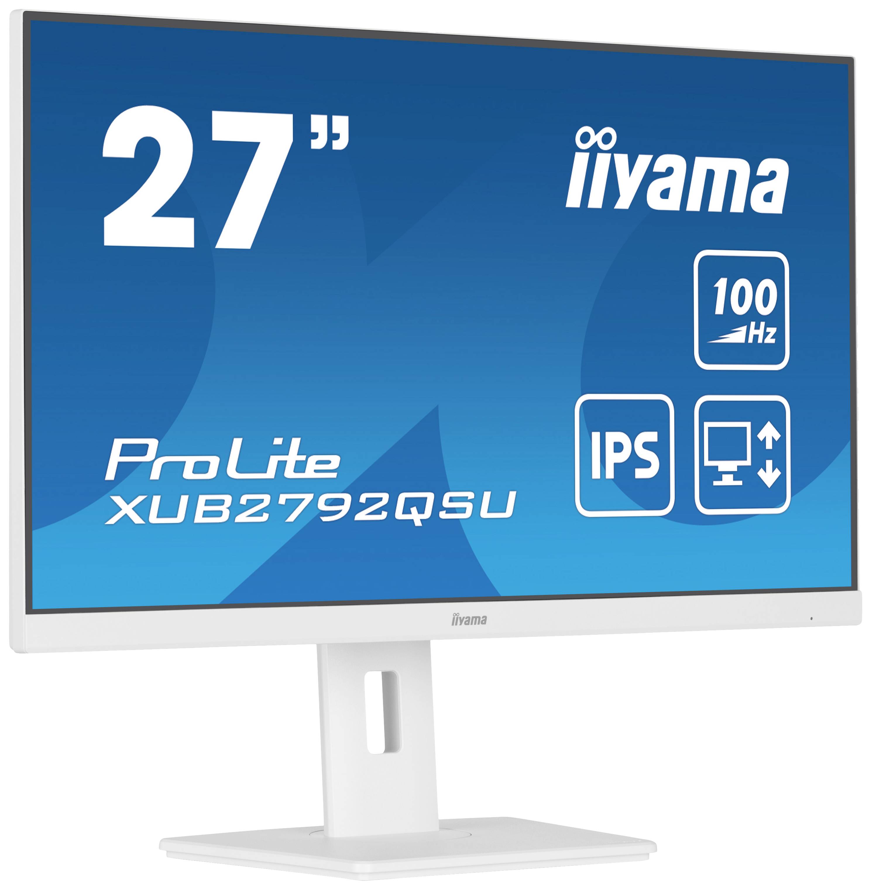 27" monitor iiyama, model 'ProLite XUB2792QSU', wyświetlacz o częstotliwości 100 Hz z technologią IPS, biała ramka.