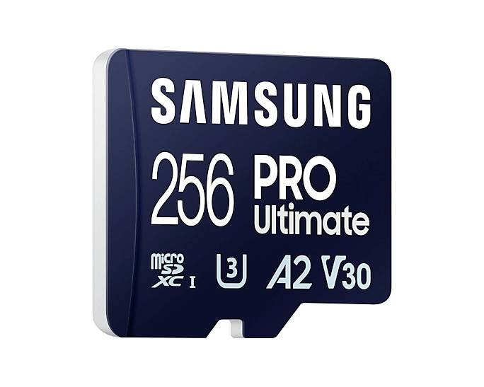 Karta pamięci Samsung 256 GB microSDXC, model Pro Ultimate, przeznaczona do szybkiego transferu danych, A2 V30, zgodna ze standardem UHS-I U3.