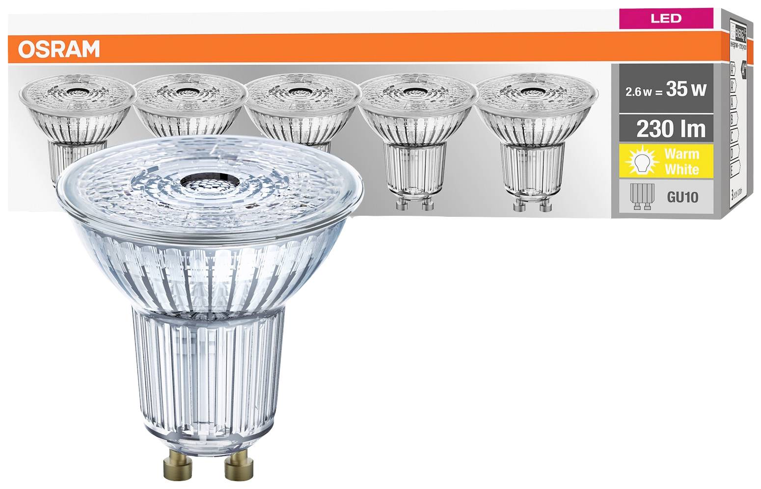 Світлодіодна лампа OSRAM HOMELIGHTING 4058075157941 GU10 2.6 Вт = 35 Вт теплий білий 5 шт.