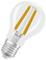 Przezroczysta żarówka LED z żółtymi włóknami i srebrną oprawką, na białym tle.