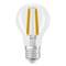 'Żarówka LED z widocznym żółtym włóknem, przedstawiona z przodu.'