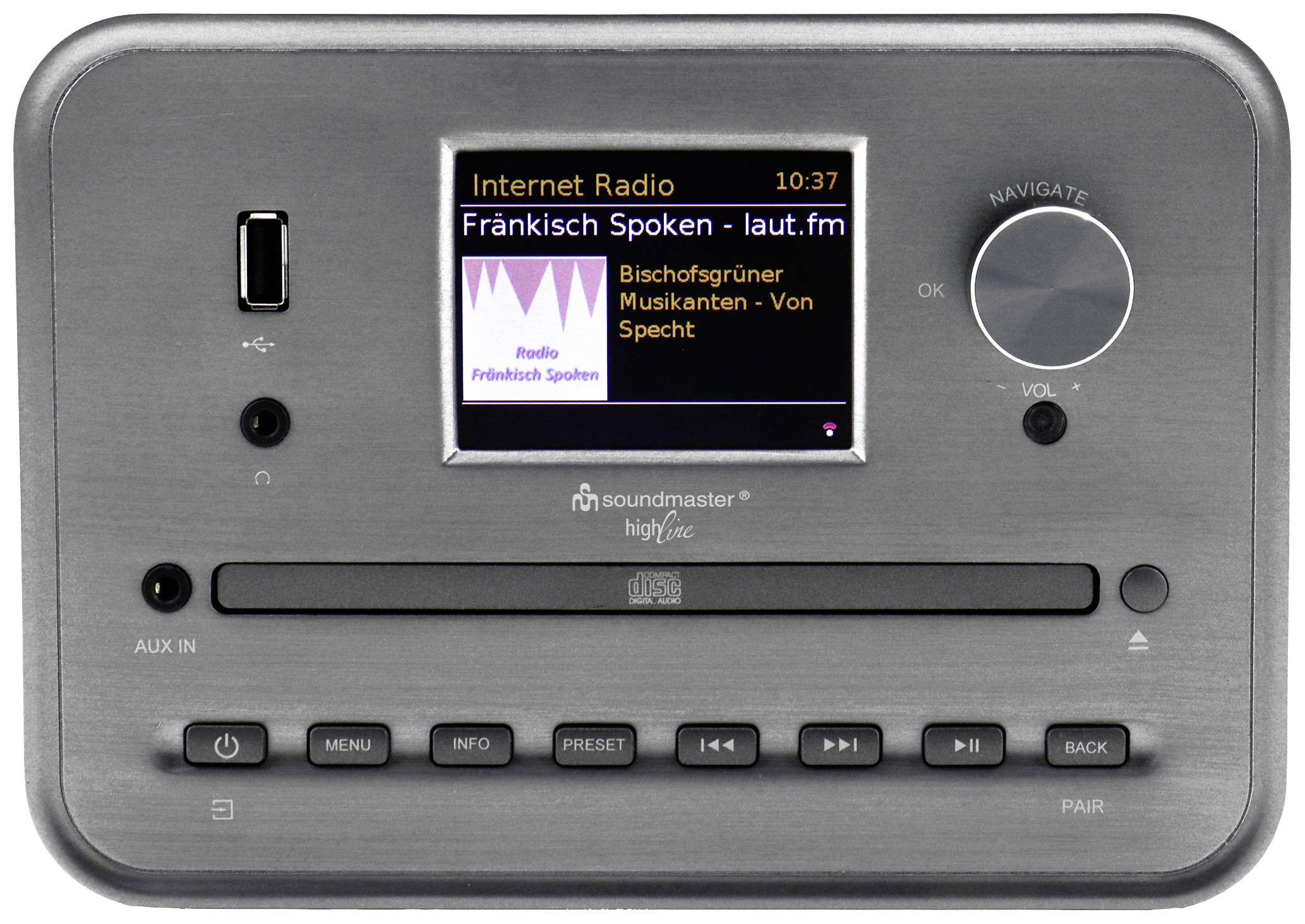 soundmaster ICD1050SW si CD-програвач сріблястого кольору Інтернет-радіо, DAB+, WLAN, USB, з динаміком