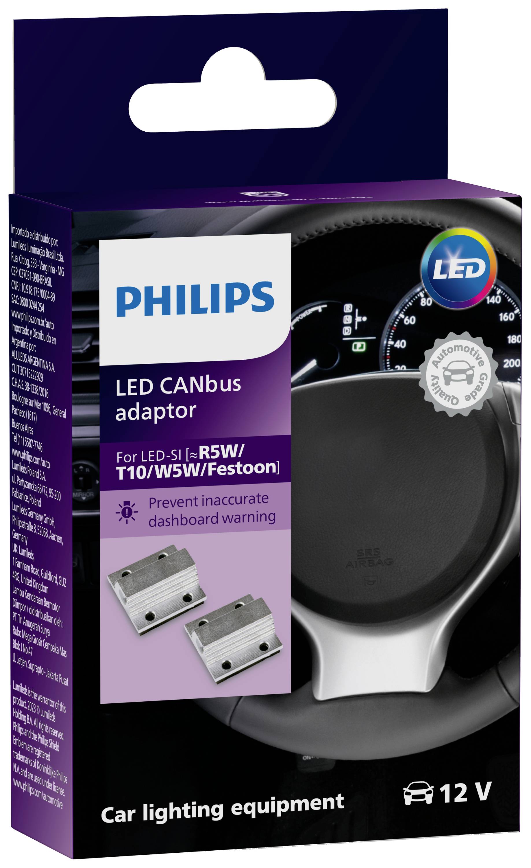 'Adapter LED Philips CANbus do S1/R5W/T10/WSW/Festoon, zapobiegający nieprawidłowym ostrzeżeniom na desce rozdzielczej, 12 V, wyposażenie samochodowe.'