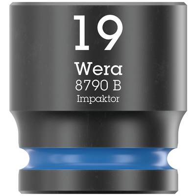 19-milimetrowa nasadka udarowa Wera, model 8790 B, wykonana z metalu z niebieskim wzmocnieniem z tworzywa sztucznego.