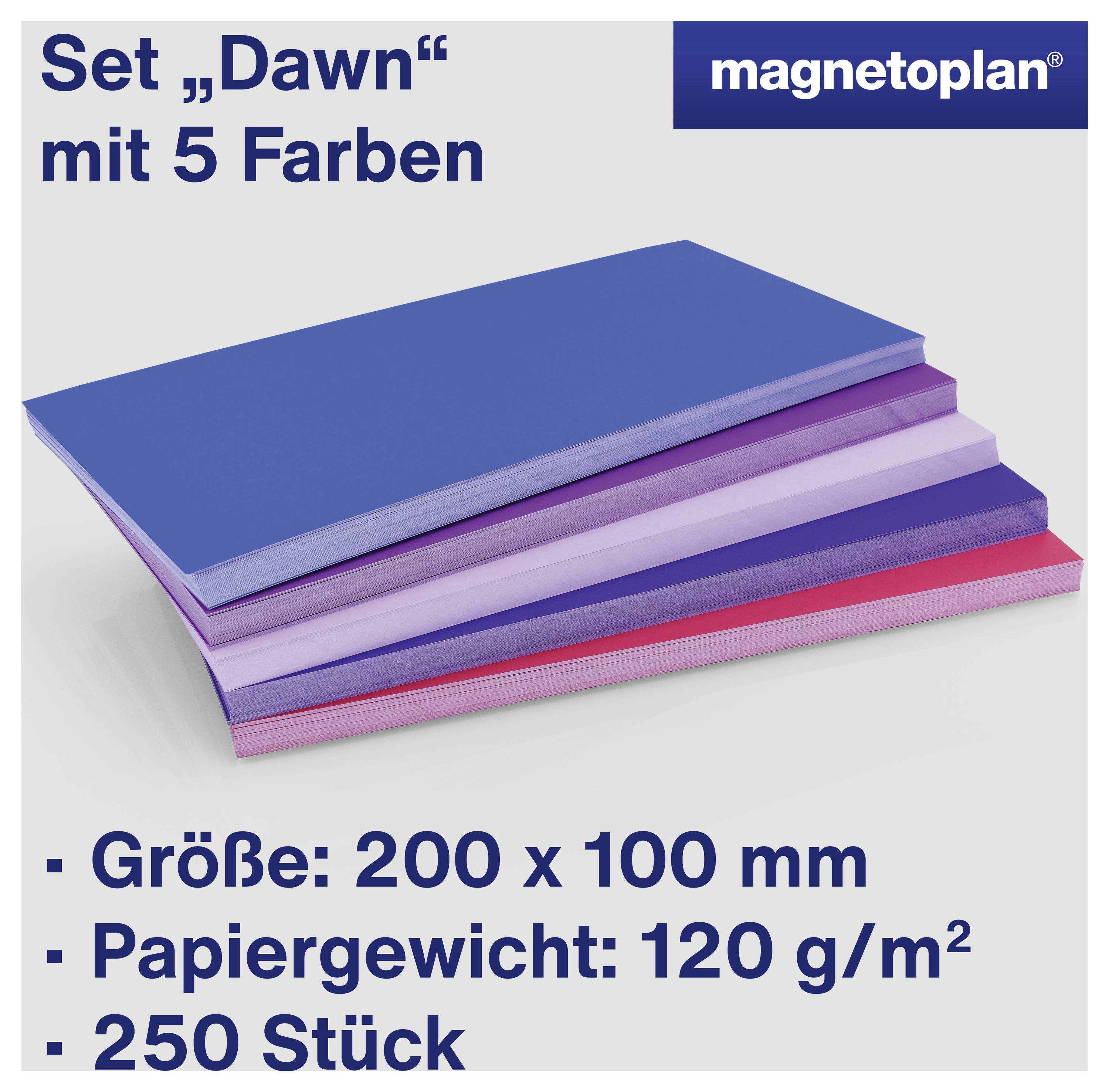 'Komplet "Dawn" w 5 kolorach. Rozmiar: 200 x 100 mm, gramatura papieru: 120 g/m², 250 sztuk.'