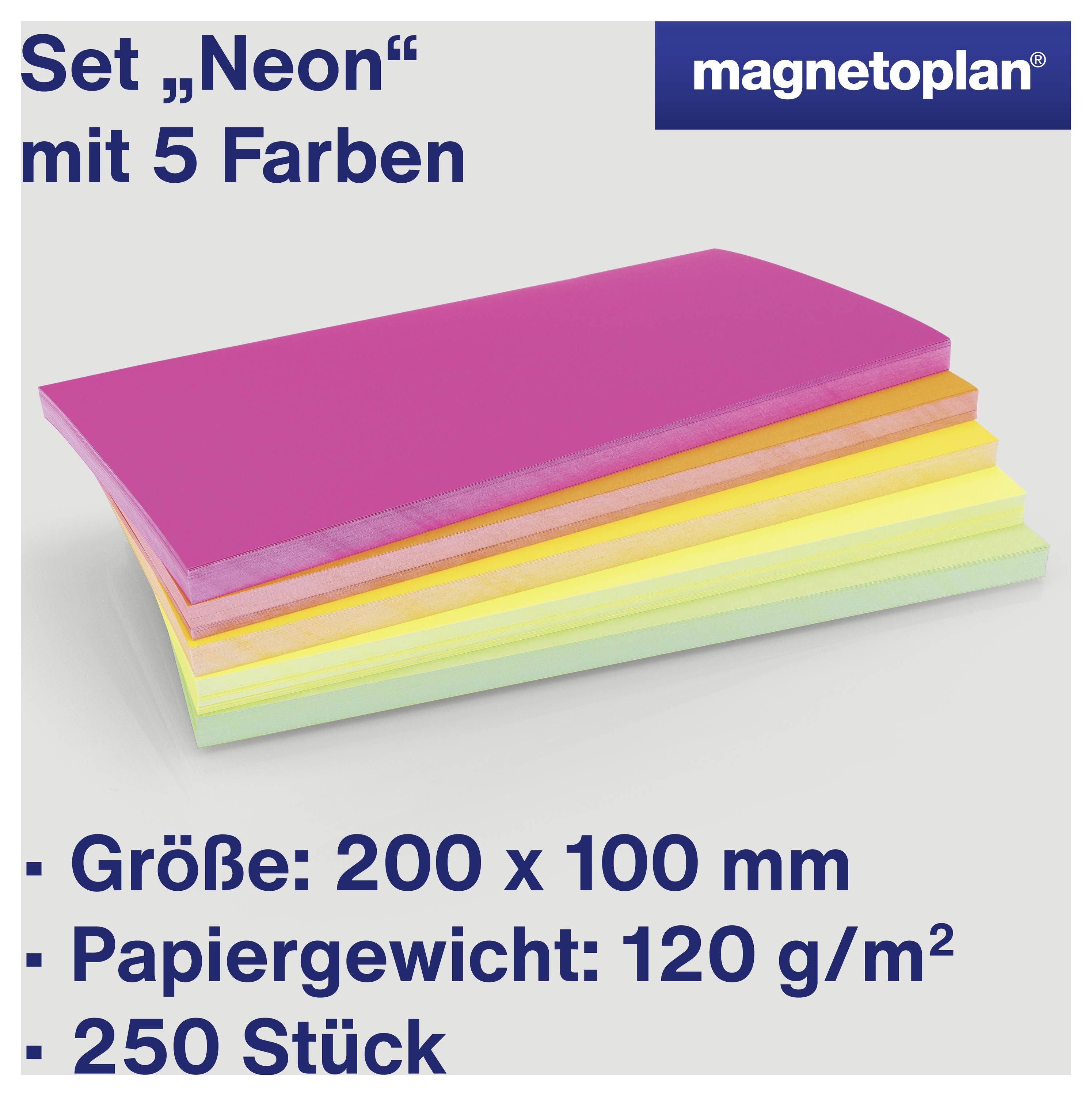 Zestaw 'Neon' z 5 kolorowymi blokami, rozmiar: 200 x 100 mm, gramatura papieru: 120 g/m², 250 sztuk, marka: magnetoplan.