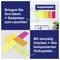 "Spraw, aby Twoje pomysły + myśli rozbłysły. Dzięki wyjątkowo świeżym + precyzyjnie skomponowanym grom kolorów." prezentuje kolorowe karteczki samoprzylepne i świecące barwy.