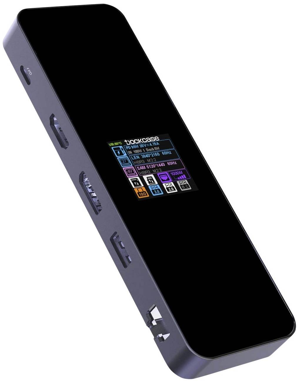 Доккейс USB-C® з вбудованим дисплеєм, функцією заряджання, блоком живлення USB-C®, вбудованим зчитувачем карт пам'яті