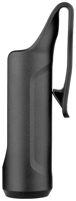 Czarny, cylindryczny przedmiot z hakiem u góry; wygląda jak przenośne urządzenie lub narzędzie.