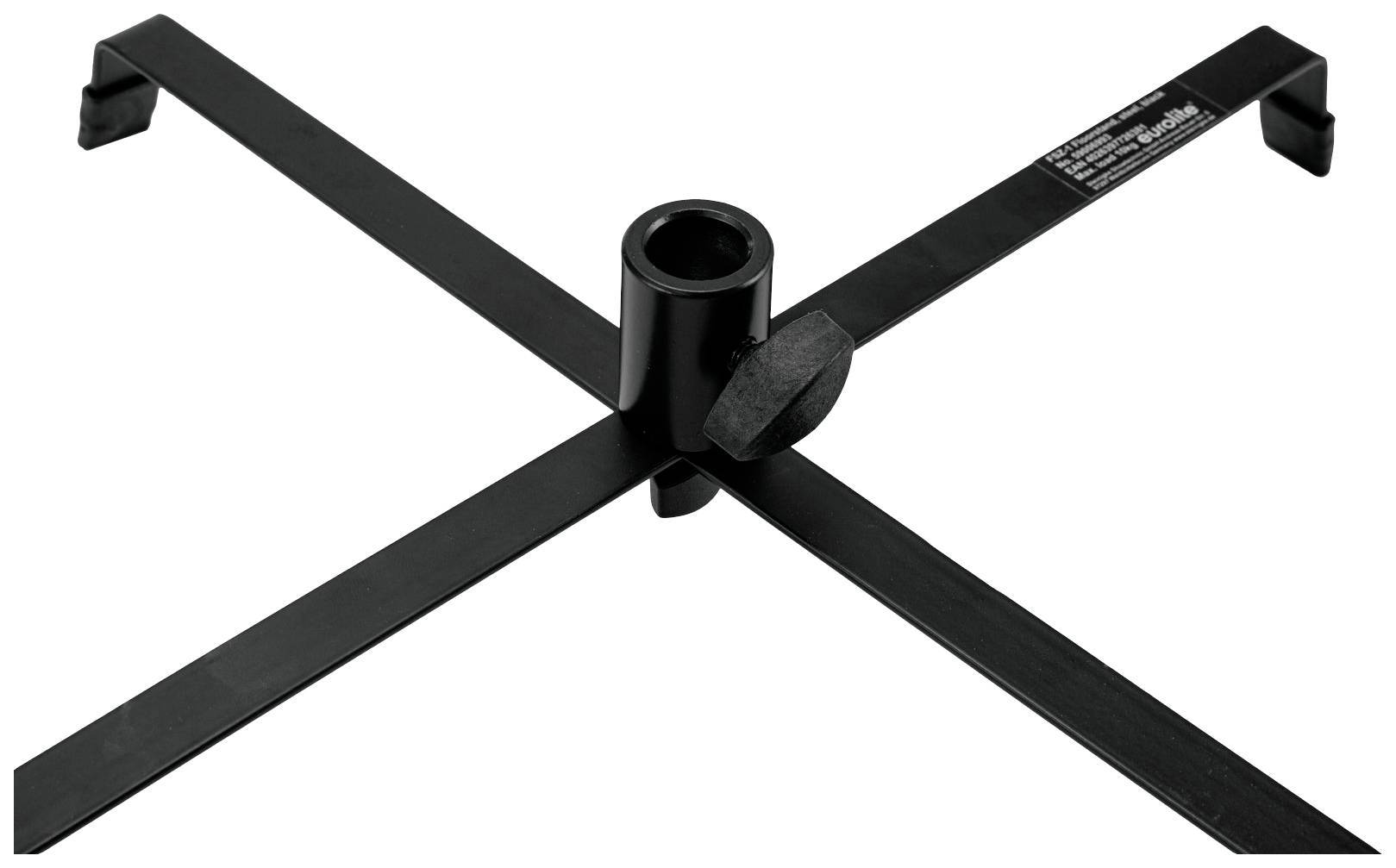 Czarny metalowy stojak w kształcie litery X.