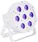 Biały reflektor LED z siedmioma niebieskimi soczewkami, możliwy do zamontowania, odpowiedni do oświetlenia scenicznego.